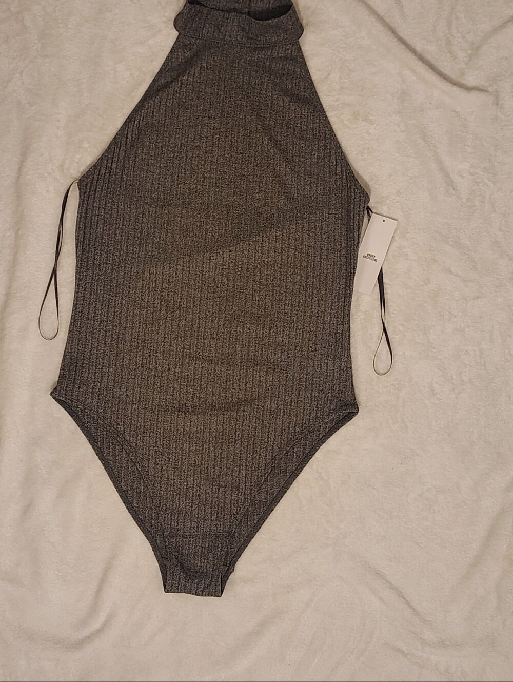 Urban Outfitters Ribbed High-Neck One-Piece Bodysuit - Charcoal
